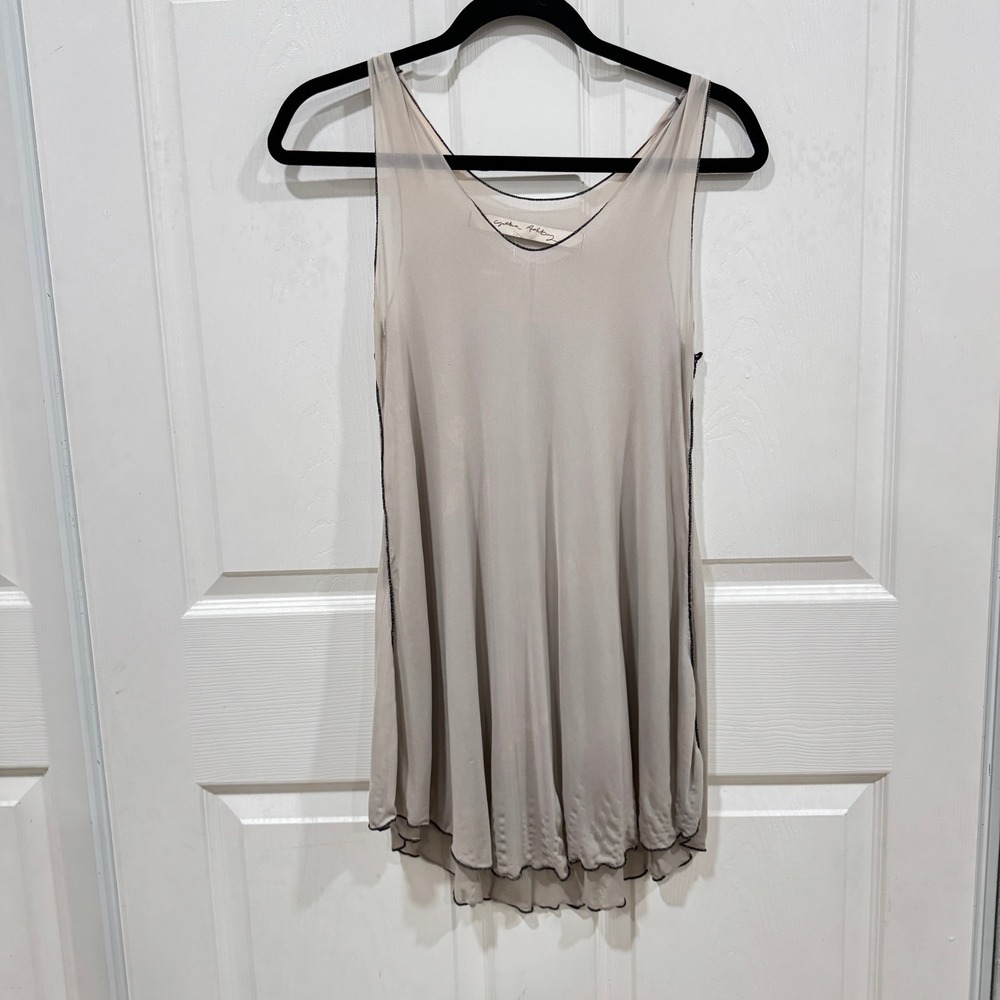 Cynthia‎ Ashby Beige Sleeveless Tunic Top Layering Piece Women's Fashion